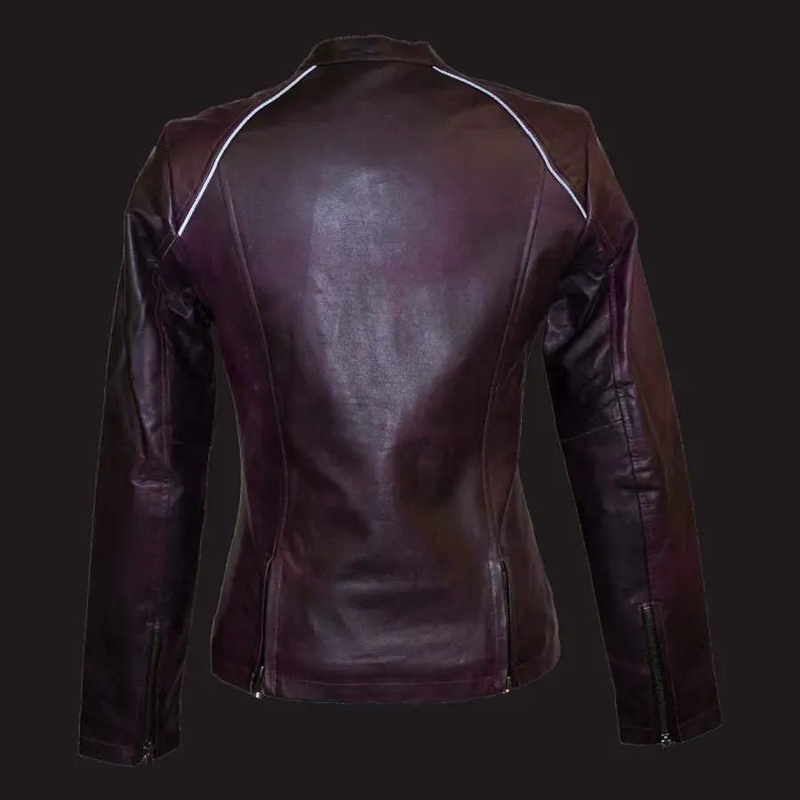 BOL Women's Purple Wash Moto Sheepskin Leather Jacket