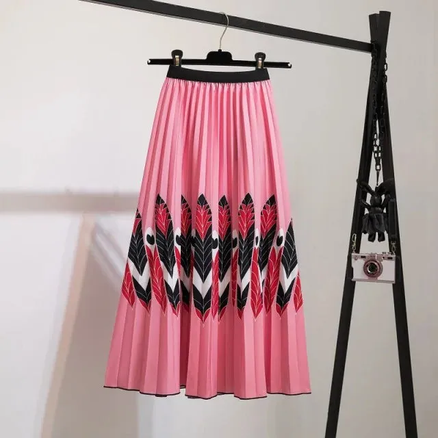 Bold Print Polyester Pleated Skirts