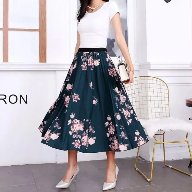 Bold Print Polyester Pleated Skirts