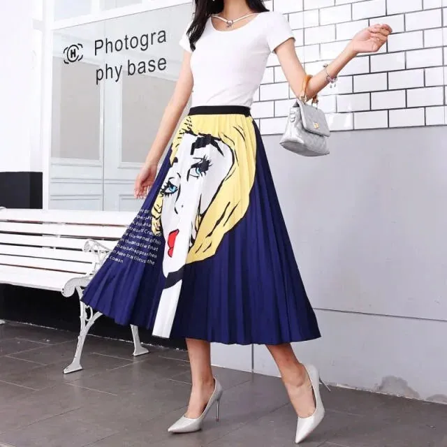 Bold Print Polyester Pleated Skirts