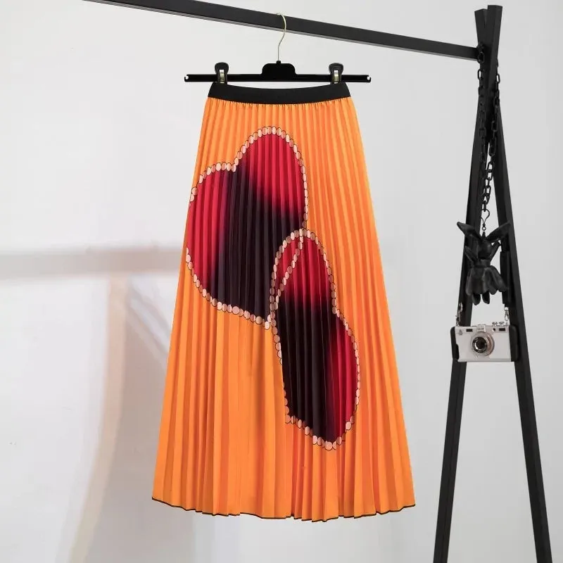 Bold Print Polyester Pleated Skirts