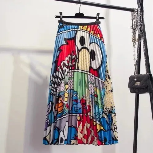 Bold Print Polyester Pleated Skirts
