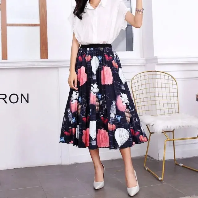 Bold Print Polyester Pleated Skirts