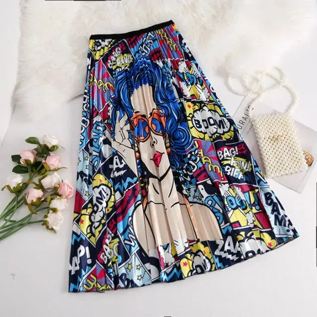 Bold Print Polyester Pleated Skirts