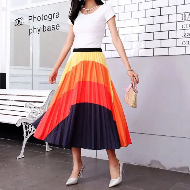 Bold Print Polyester Pleated Skirts
