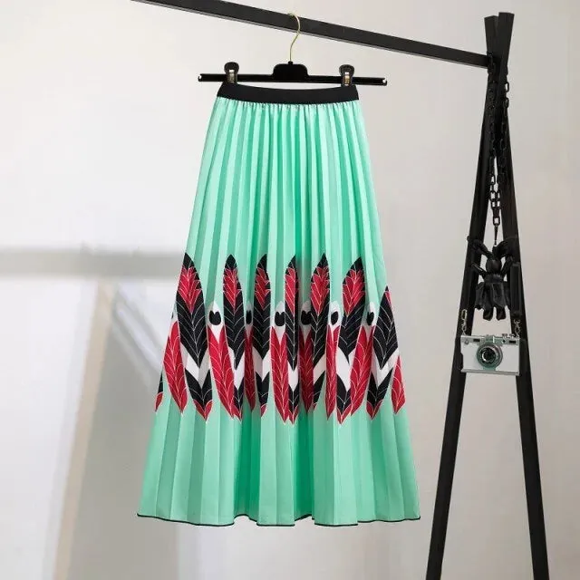 Bold Print Polyester Pleated Skirts