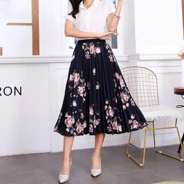 Bold Print Polyester Pleated Skirts