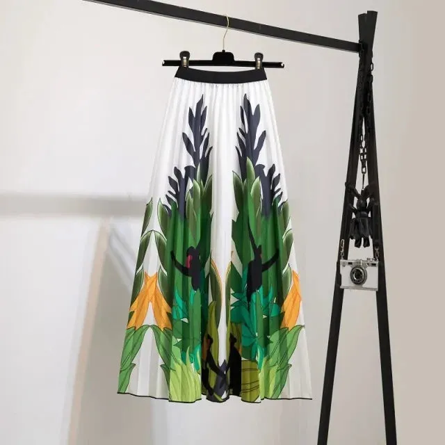 Bold Print Polyester Pleated Skirts