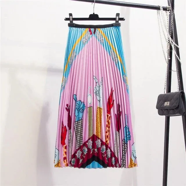 Bold Print Polyester Pleated Skirts