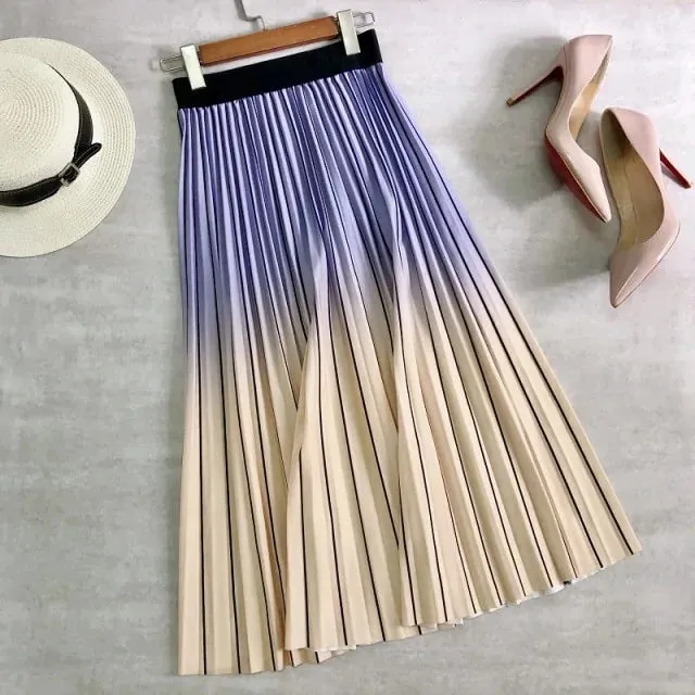 Bold Print Polyester Pleated Skirts