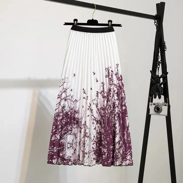 Bold Print Polyester Pleated Skirts