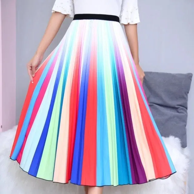 Bold Print Polyester Pleated Skirts