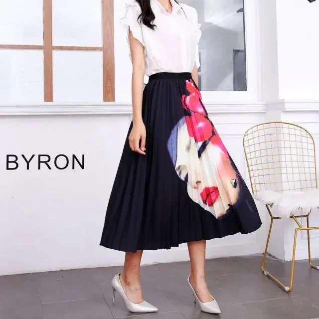 Bold Print Polyester Pleated Skirts