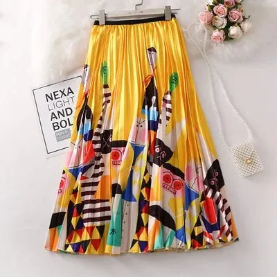 Bold Print Polyester Pleated Skirts