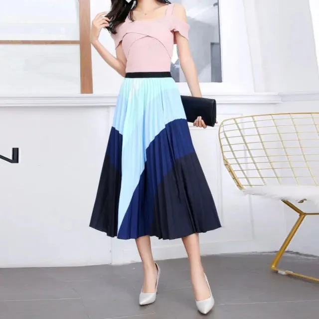Bold Print Polyester Pleated Skirts