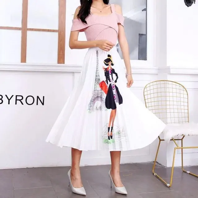 Bold Print Polyester Pleated Skirts