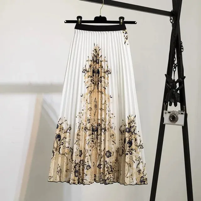 Bold Print Polyester Pleated Skirts