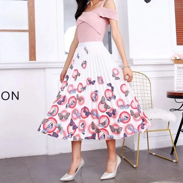 Bold Print Polyester Pleated Skirts