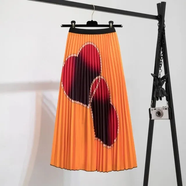 Bold Print Polyester Pleated Skirts