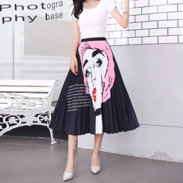 Bold Print Polyester Pleated Skirts