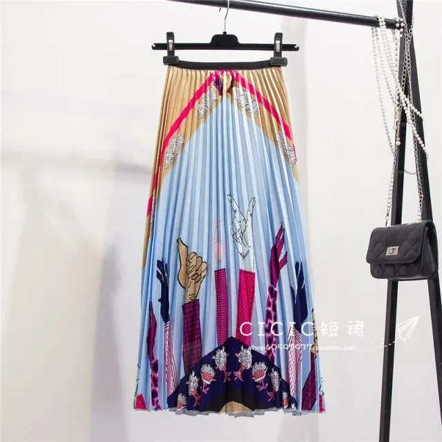 Bold Print Polyester Pleated Skirts