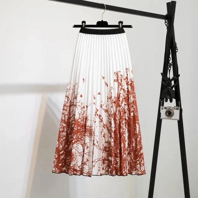 Bold Print Polyester Pleated Skirts