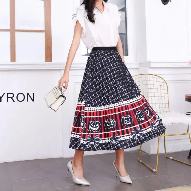 Bold Print Polyester Pleated Skirts