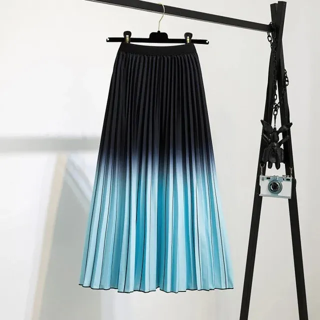 Bold Print Polyester Pleated Skirts