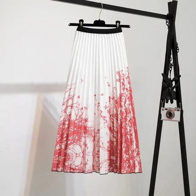 Bold Print Polyester Pleated Skirts