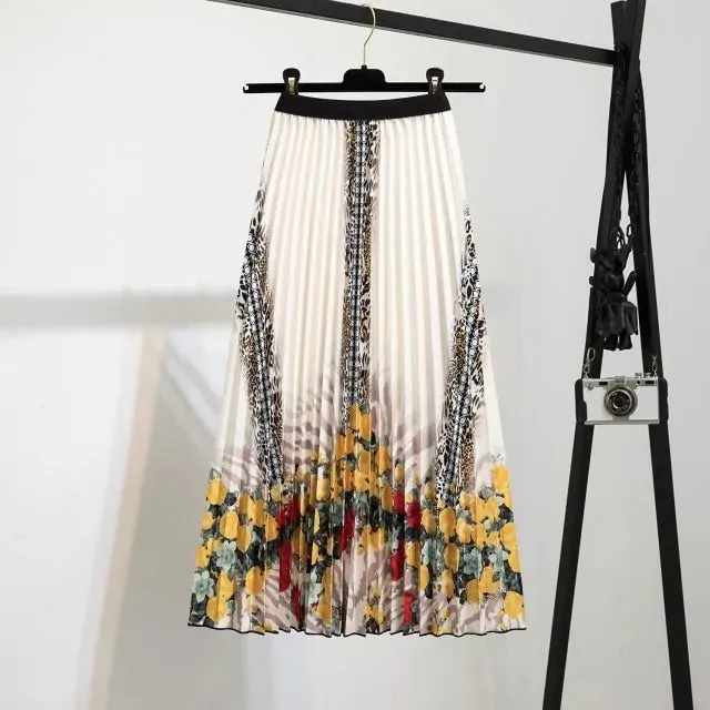 Bold Print Polyester Pleated Skirts