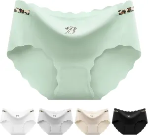 Bourund 5PCS Ultra Thin Non-Marking Ice Silk Underwear, Womens Seamless Ice Silk High Waist Breathable Soft Stretchy Panties