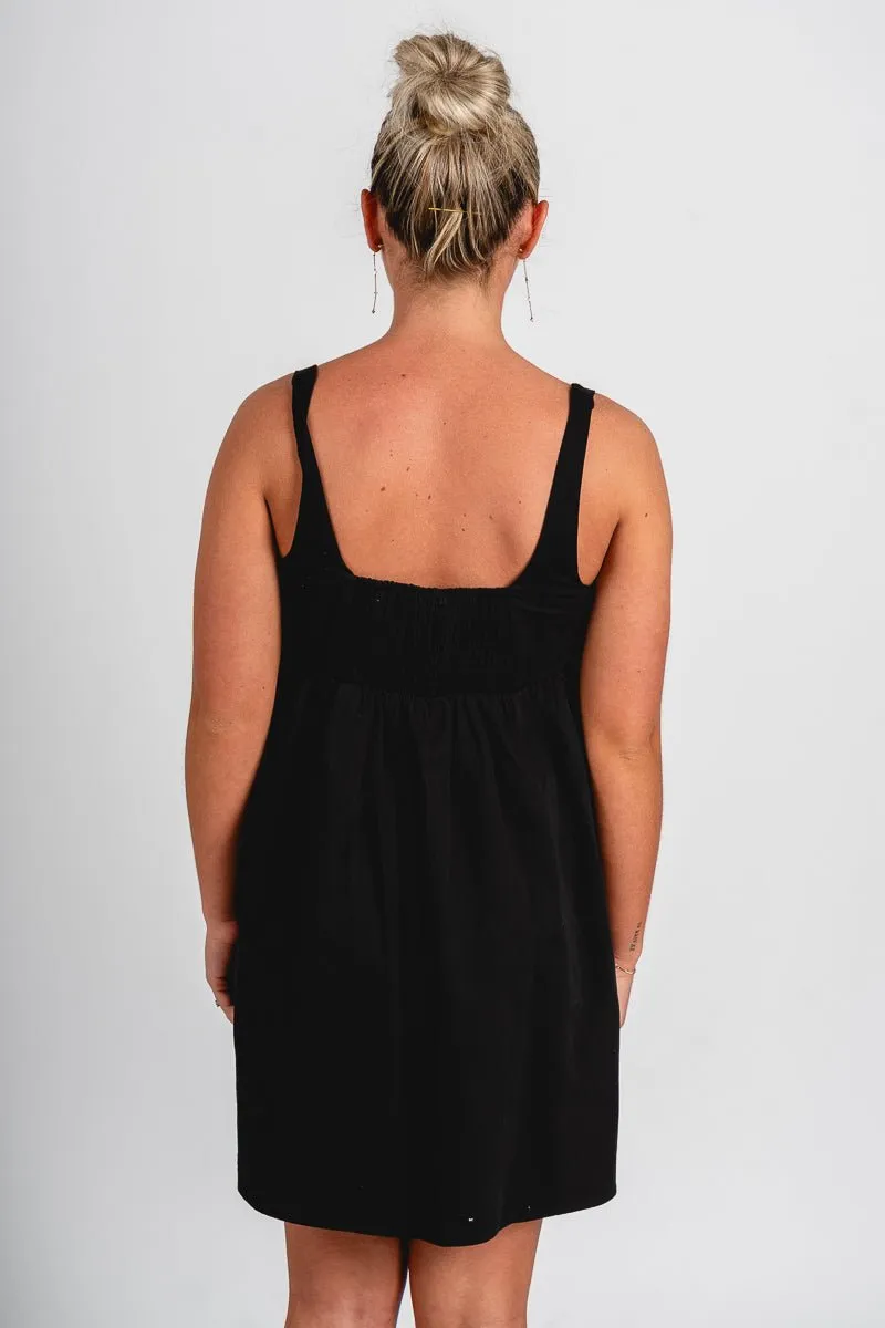 Bow babydoll mini dress black