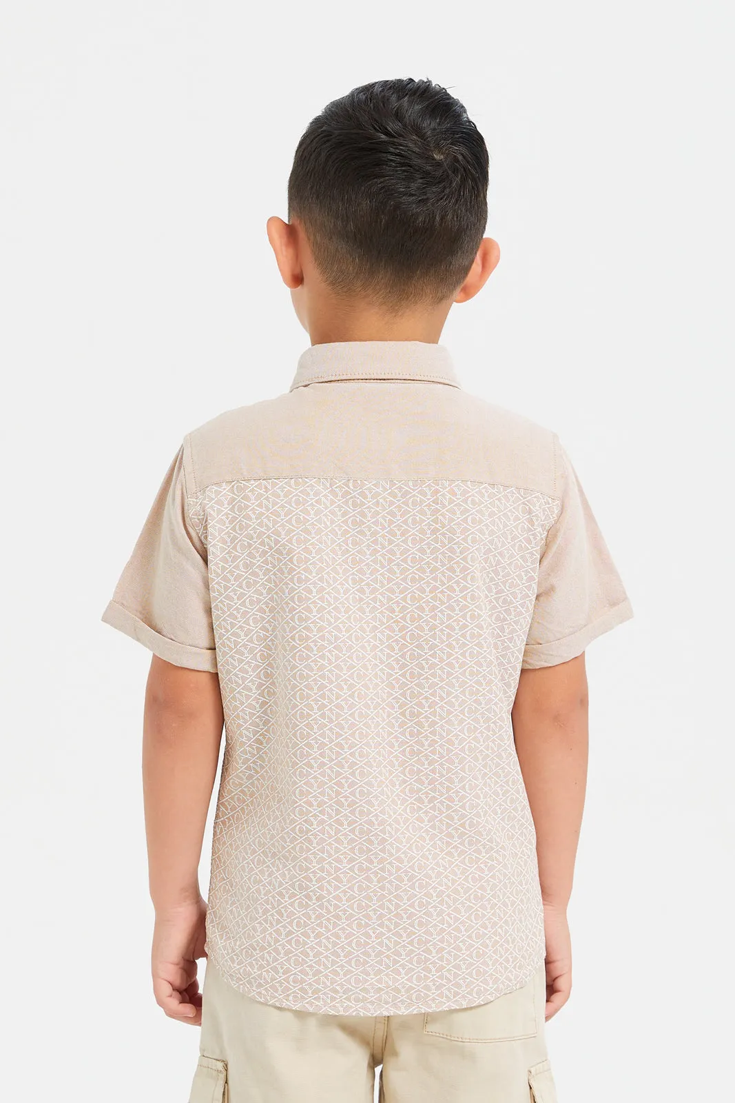 Boys Beige Printed Shirt