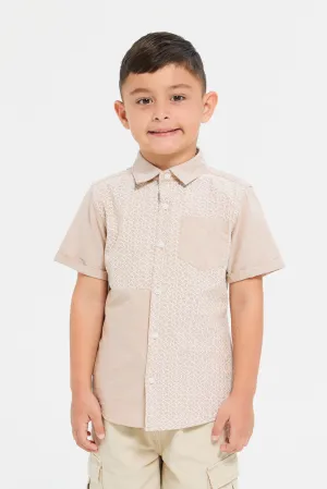 Boys Beige Printed Shirt
