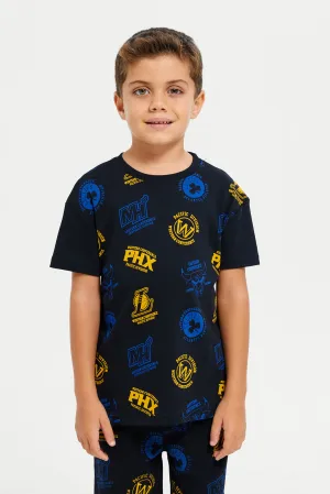 Boys Black Printed Golden State Warriors T-Shirt