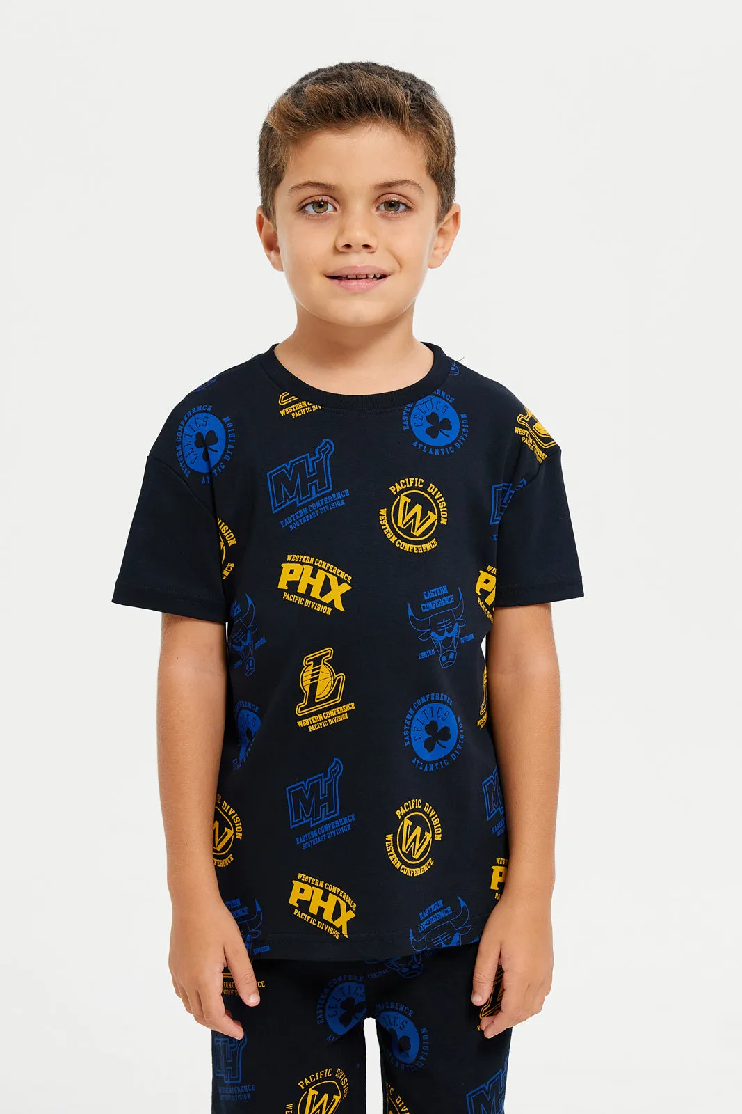 Boys Black Printed Golden State Warriors T-Shirt