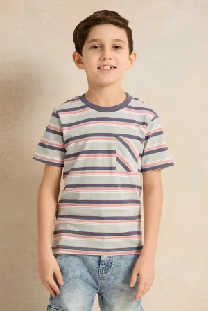 Boys Blue Stripe Short Sleeve T-Shirt