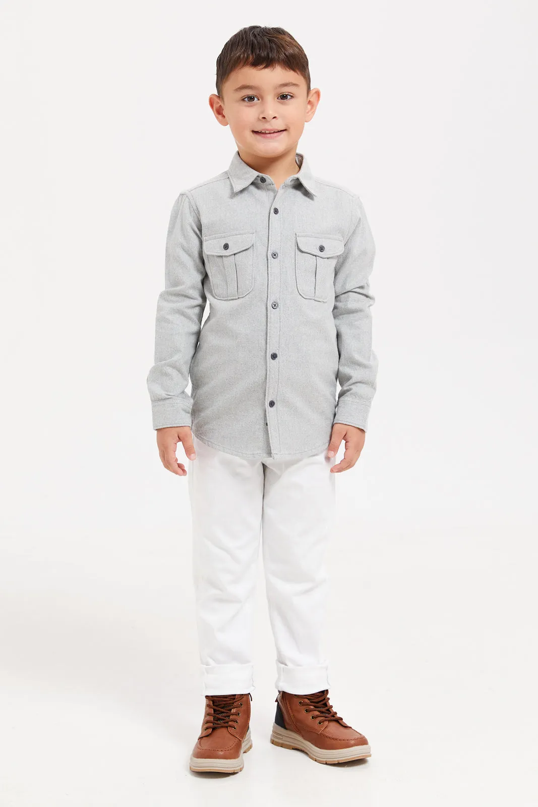 Boys Grey Double Pocket Shirt