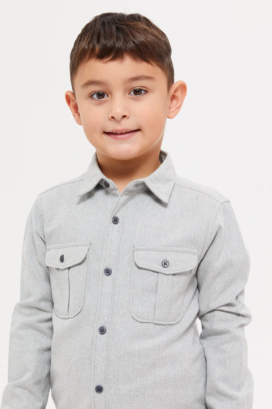 Boys Grey Double Pocket Shirt