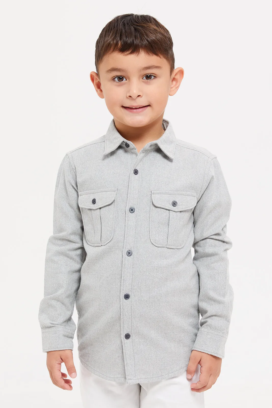 Boys Grey Double Pocket Shirt