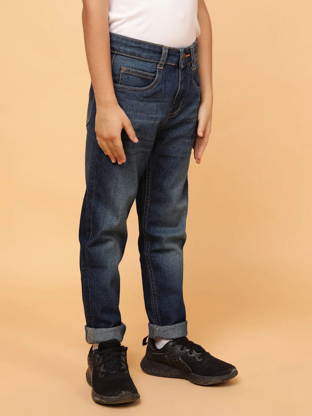 Boys Khakhi Tint Stretchable Denim Jeans
