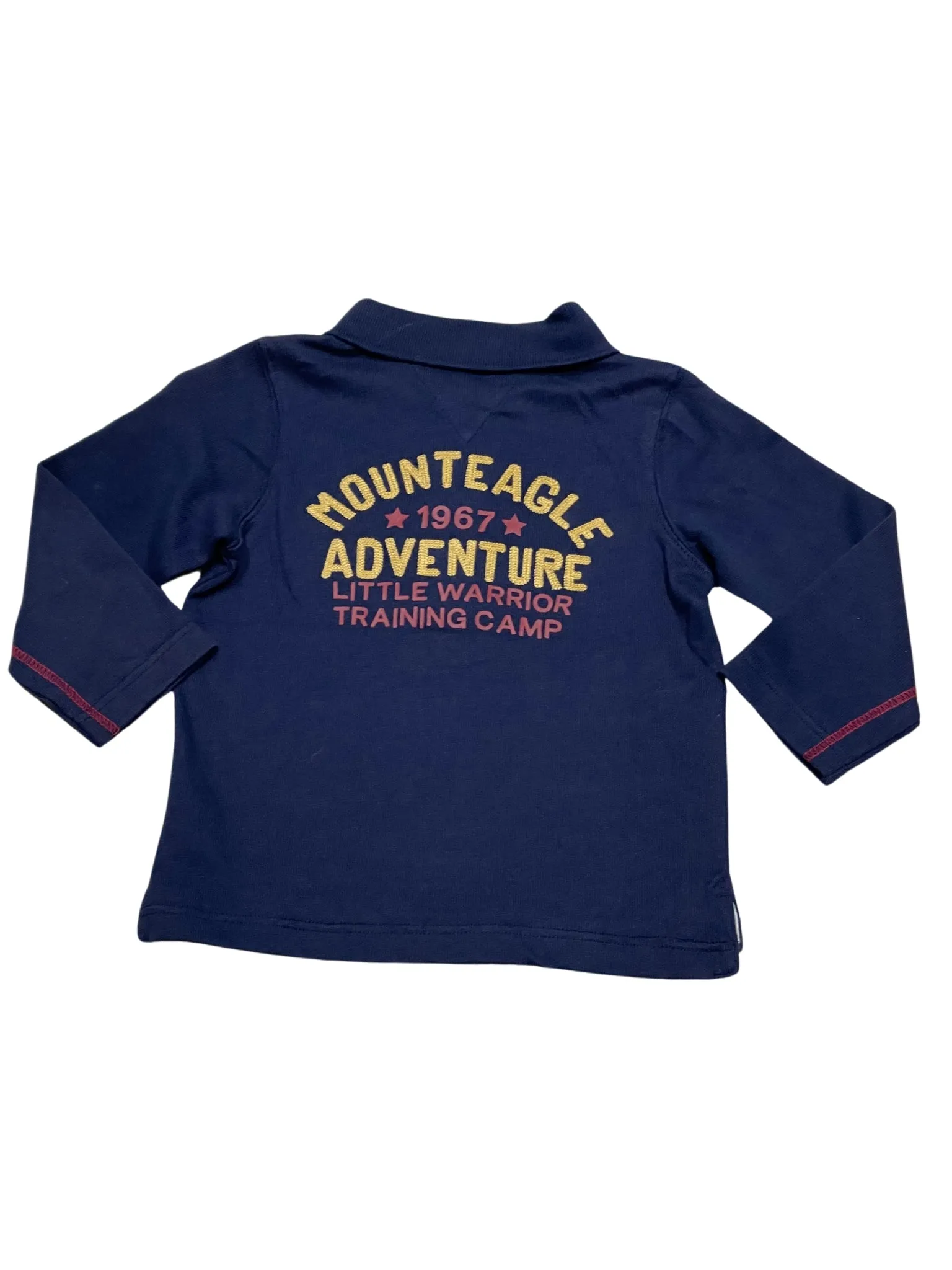 Boys Navy Embroidery Ribbed Collared Cotton Polo T-Shirt Tops