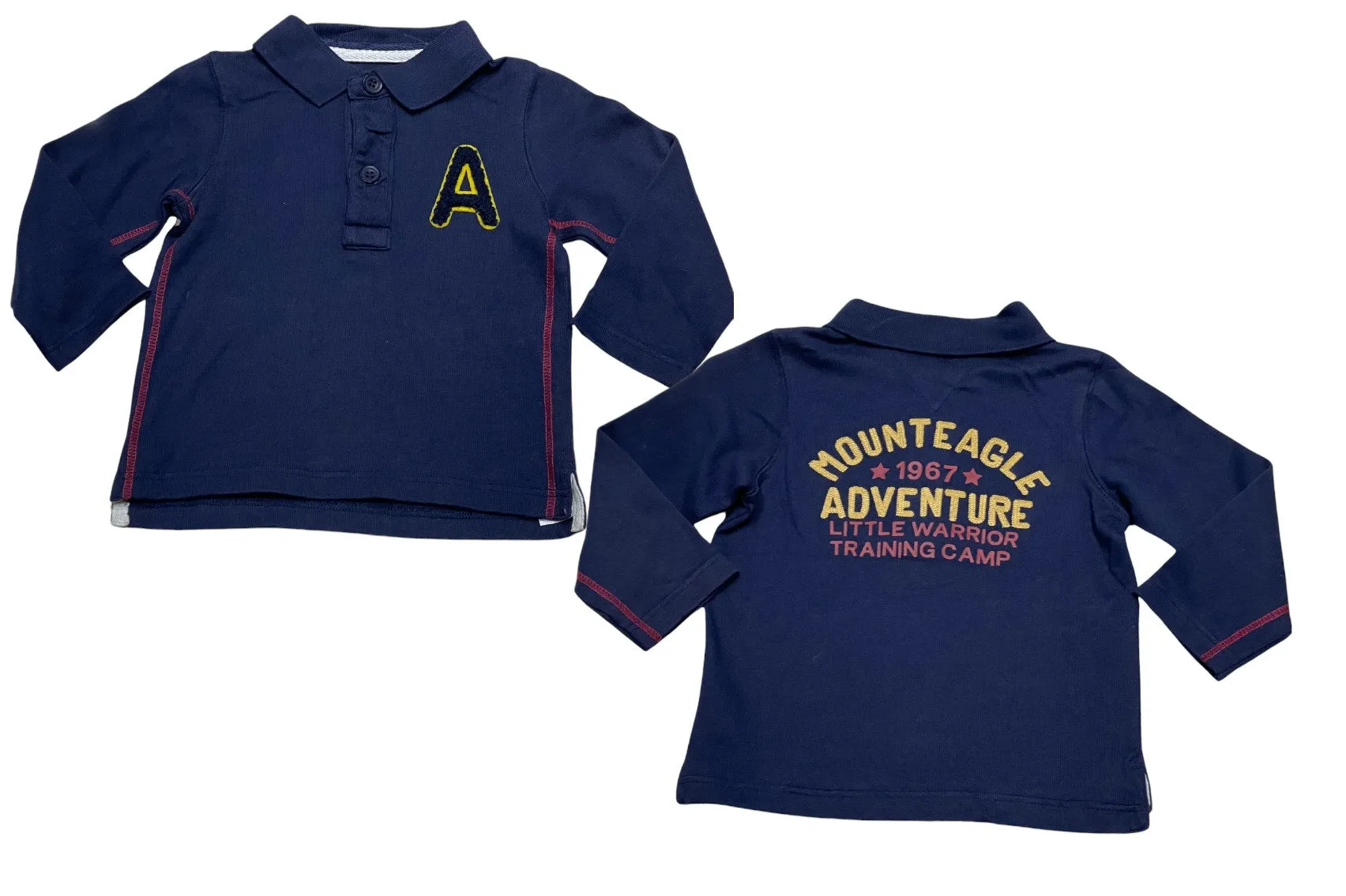 Boys Navy Embroidery Ribbed Collared Cotton Polo T-Shirt Tops