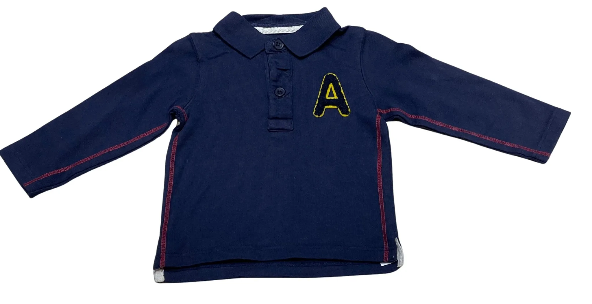 Boys Navy Embroidery Ribbed Collared Cotton Polo T-Shirt Tops