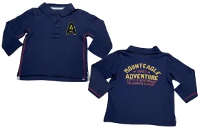 Boys Navy Embroidery Ribbed Collared Cotton Polo T-Shirt Tops
