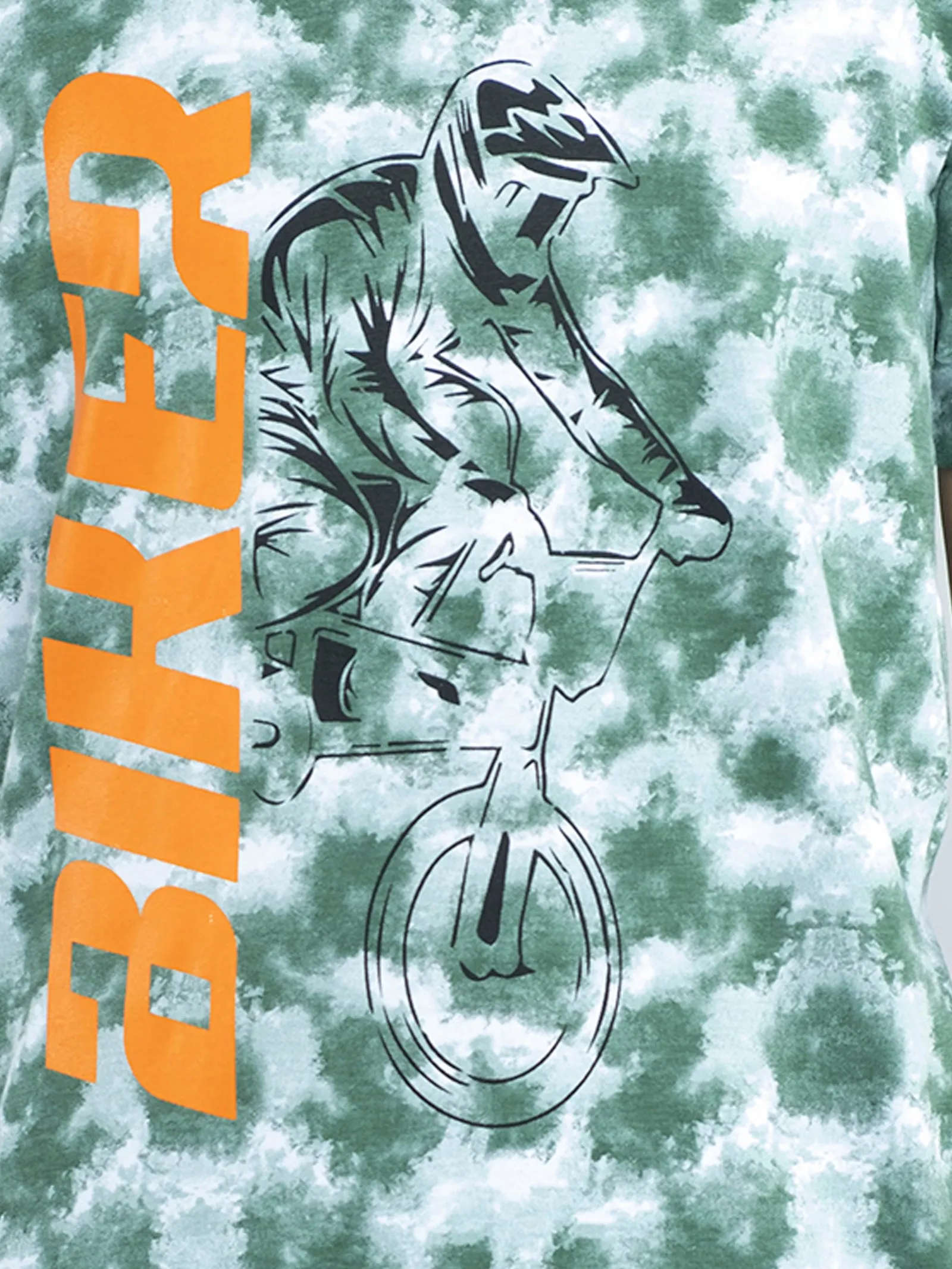 Boys Tie & Dye Printed Tee With Chest Print