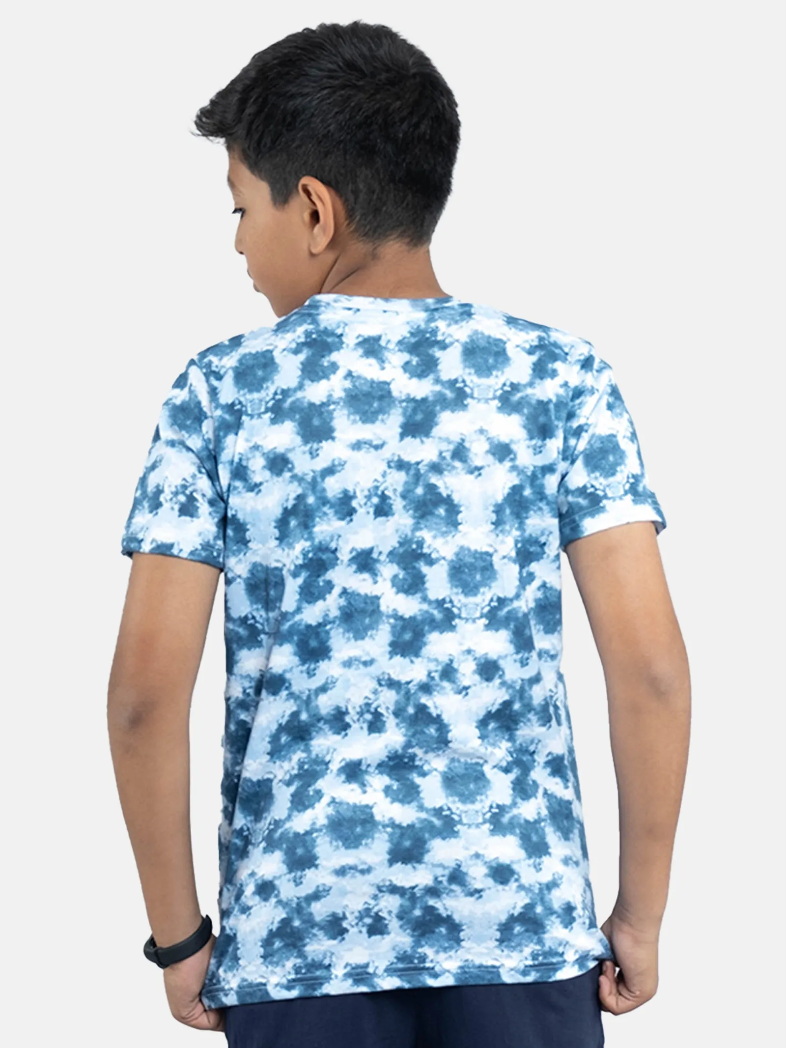 Boys Tie & Dye Printed Tee With Chest Print