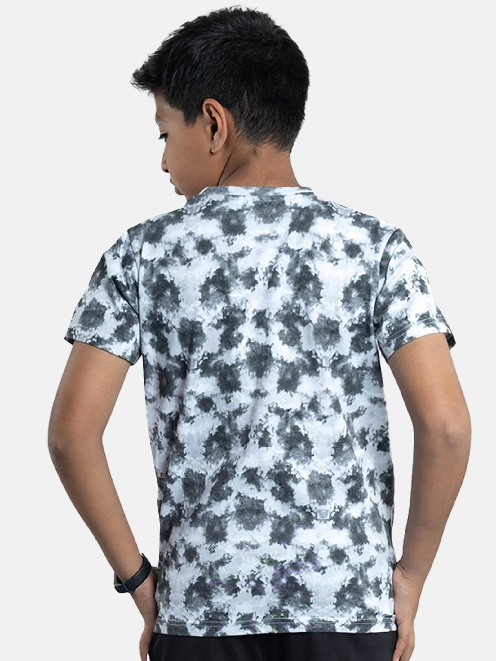 Boys Tie & Dye Printed Tee With Chest Print