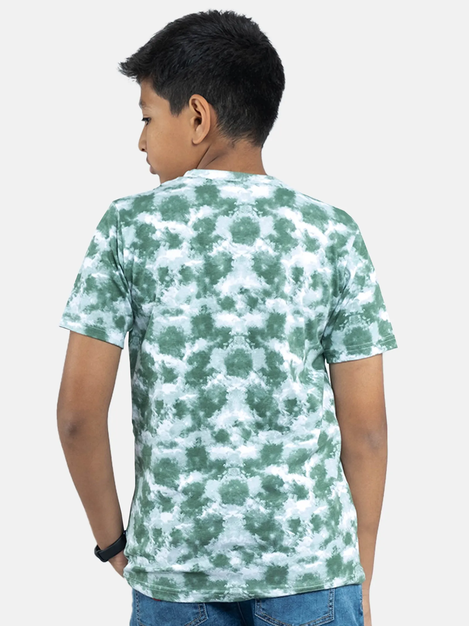 Boys Tie & Dye Printed Tee With Chest Print