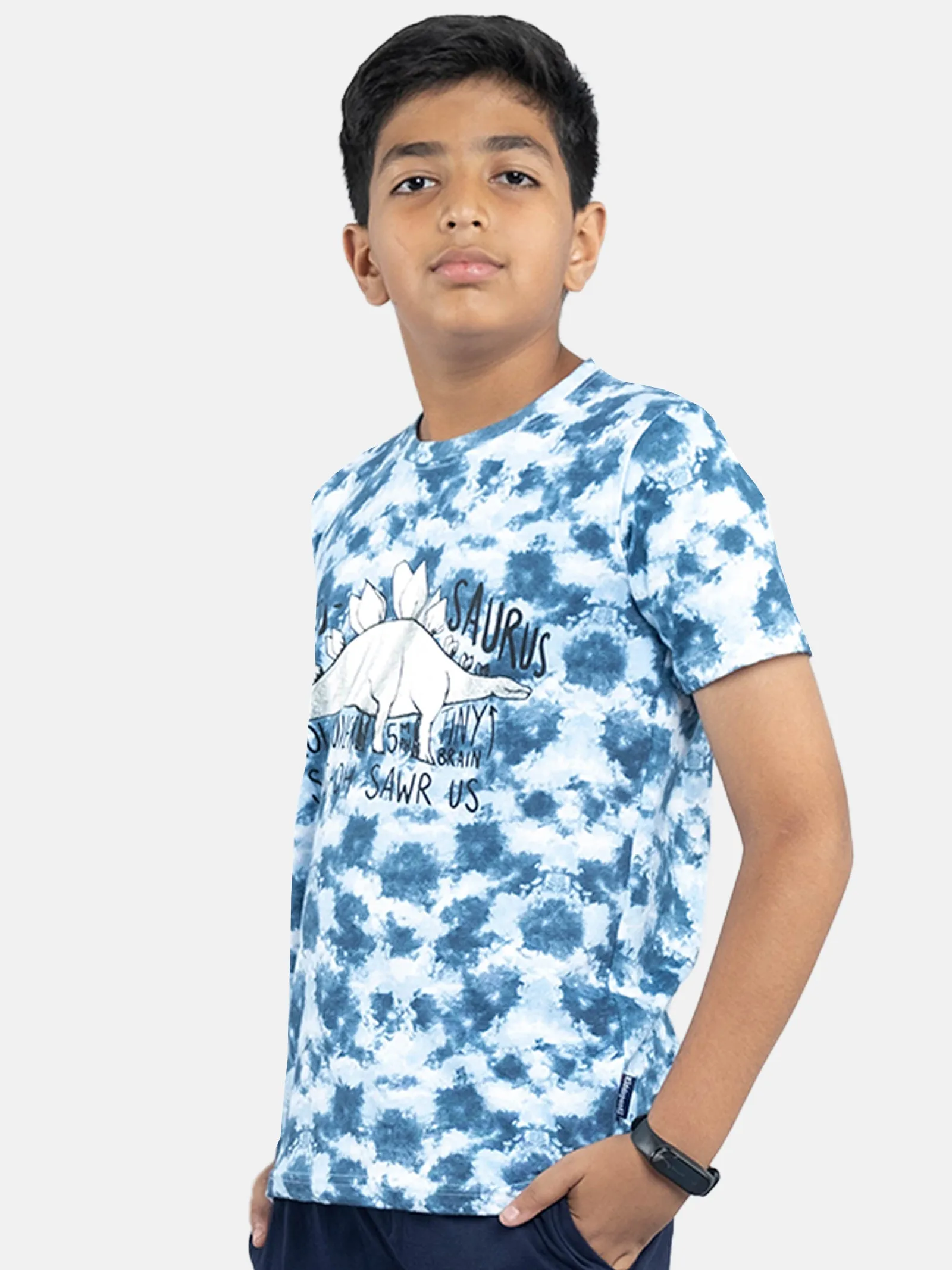 Boys Tie & Dye Printed Tee With Chest Print